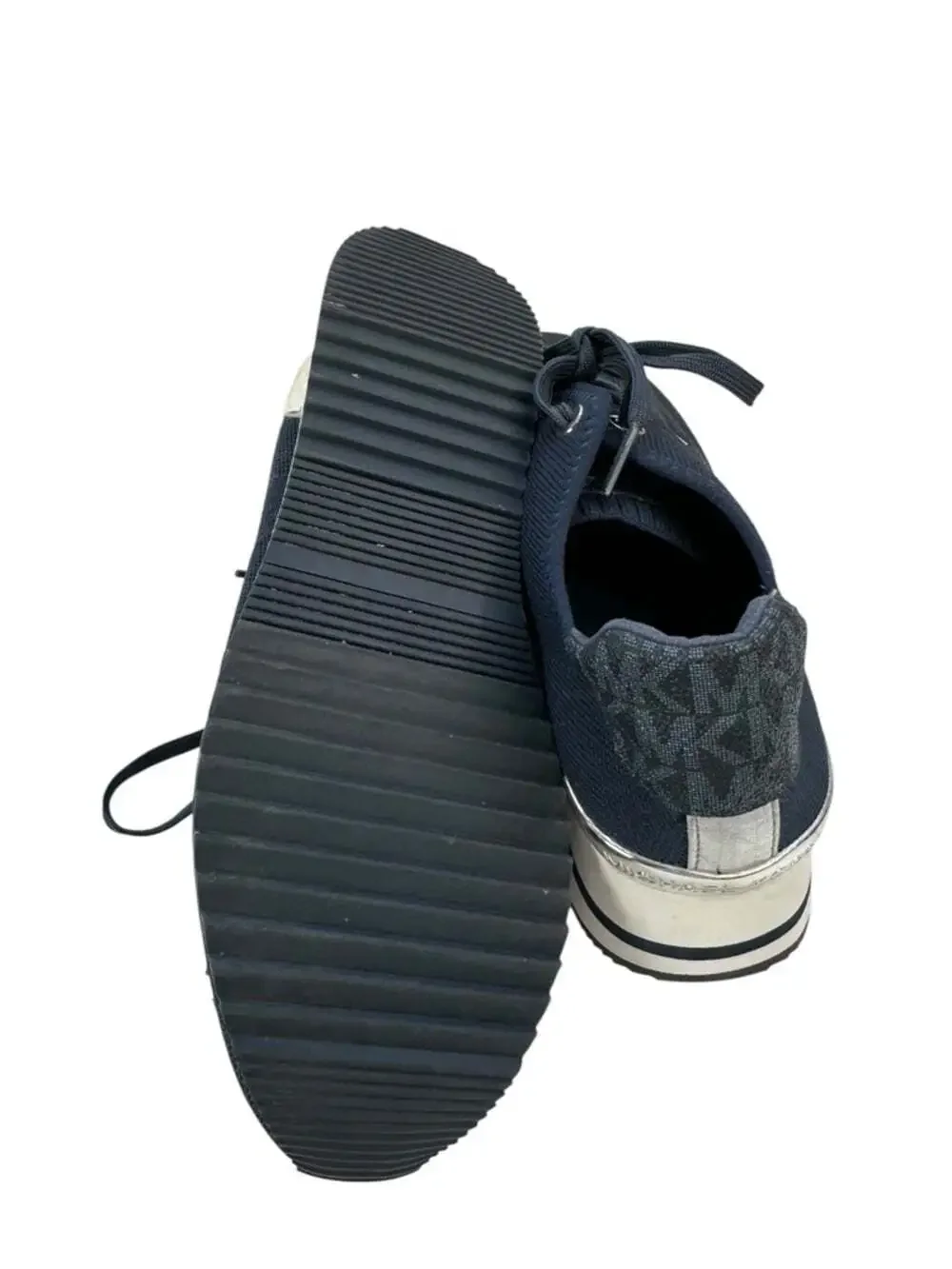 Michael Kors Monique Knit Trainer Navy Platform Sneakers Athleisure Womens 8